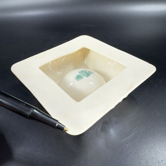 Vintage Belleek Ivory Porcelain Squared Raised Ashtray Dish Yellow Luster VTG - Picture 7 of 16